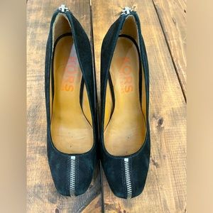 Michael Kors Black Suede Zipper Wedges Pumps Heels Shoes